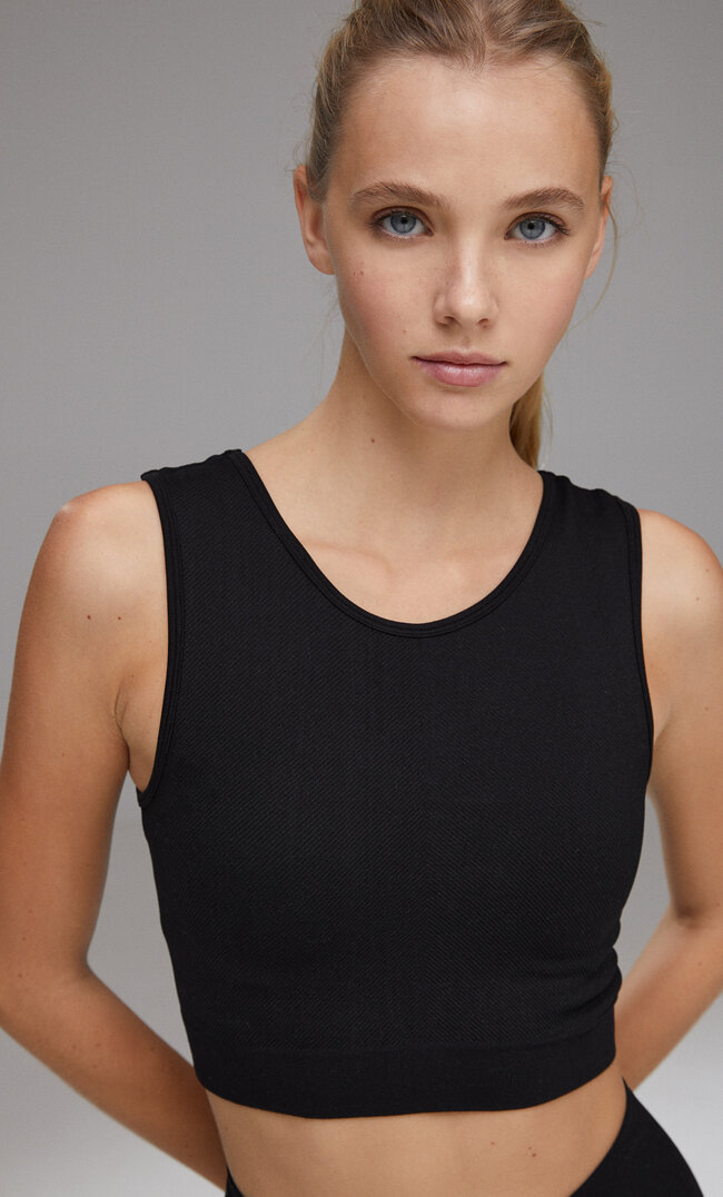 

Stradivarius Nahtloses Sporttop Schwarz L