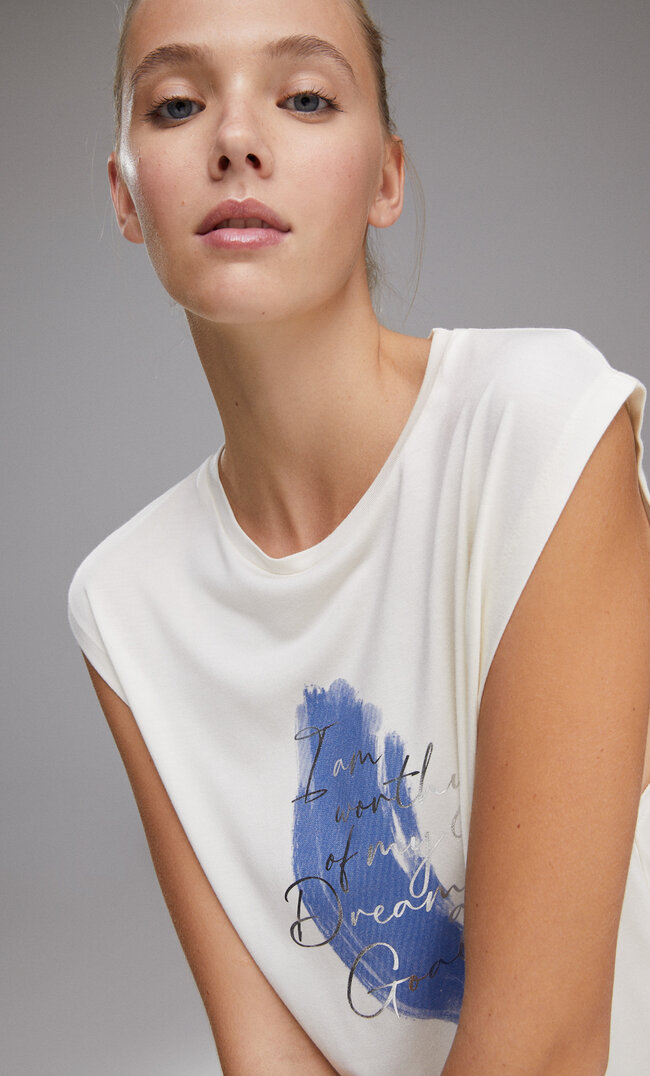 

Stradivarius Sportshirt Aus Modal Mit Print Ecru Xl