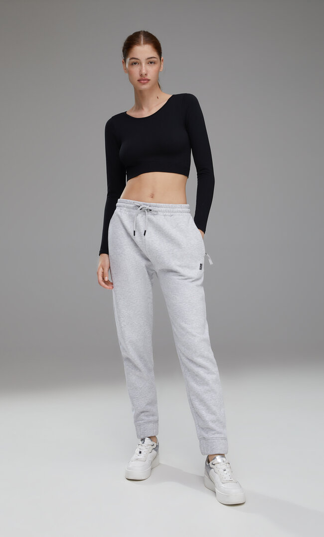 

Stradivarius Jogger Taille Haute Logo Imprimé Gris Mélangé S