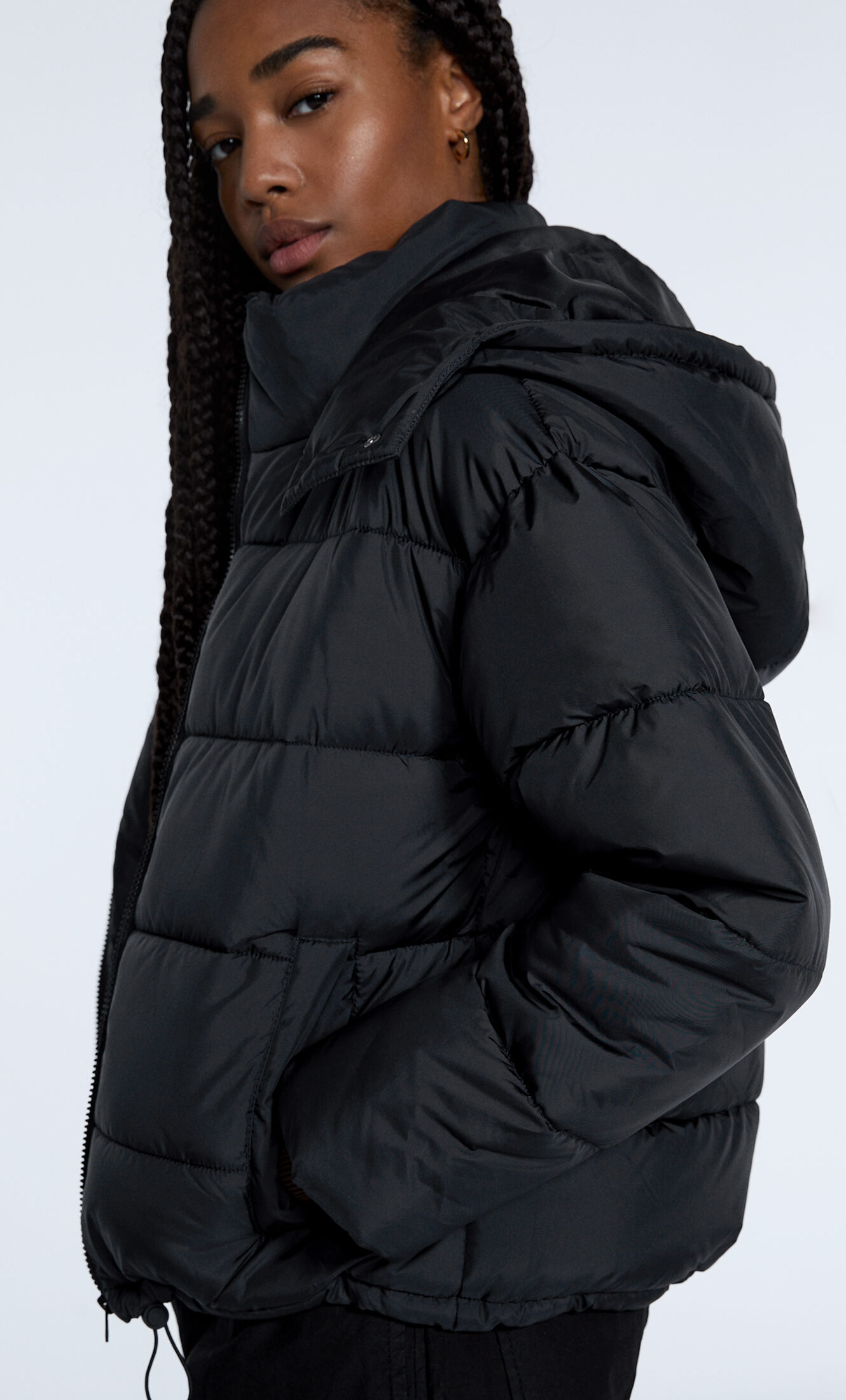 black padded coat hood