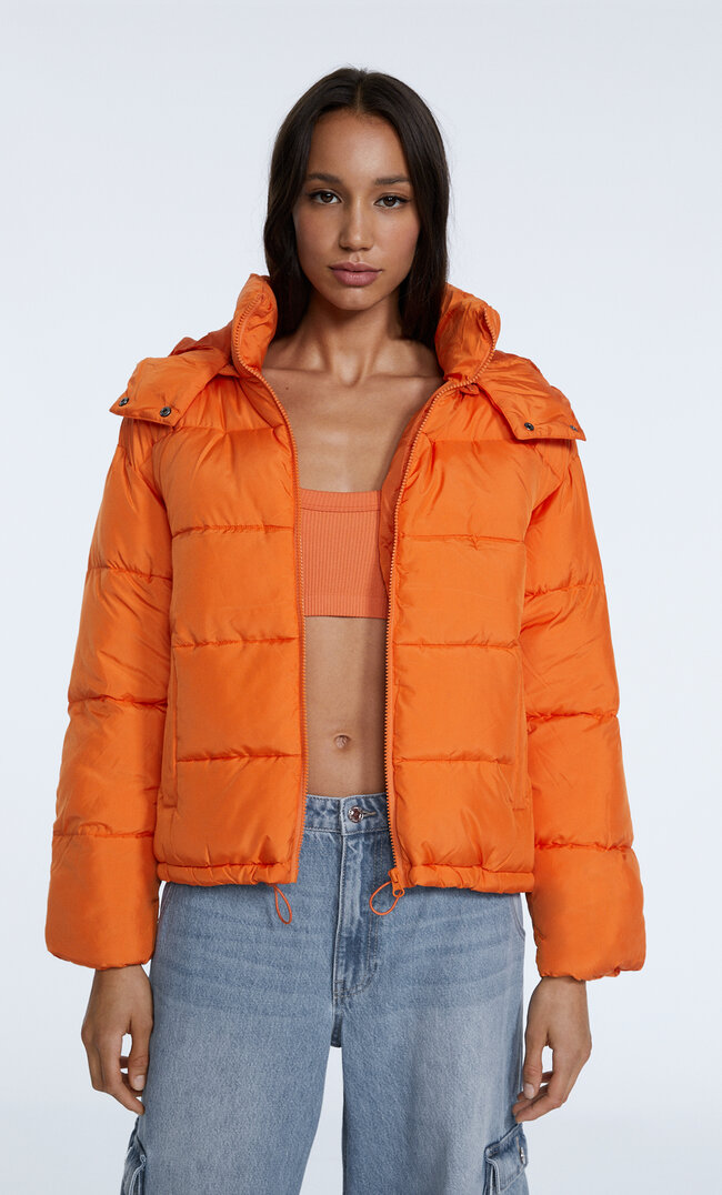 Stradivarius Steppjacke Mit Abnehmbarer Kapuze Orange Xl
