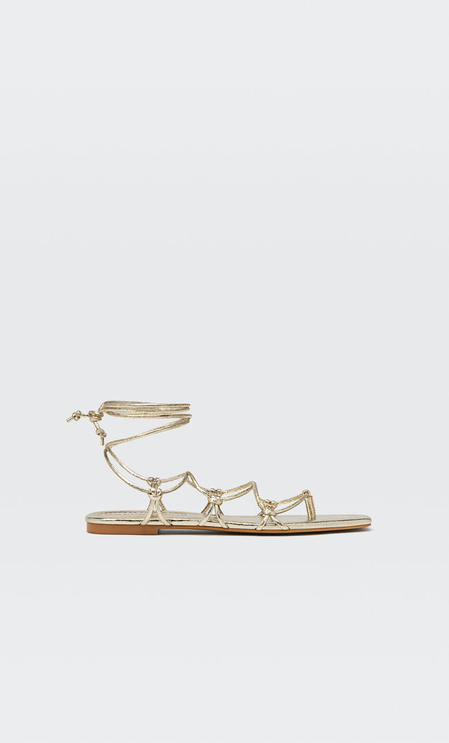 

Stradivarius Sandales Plates Avec Brides Or 38