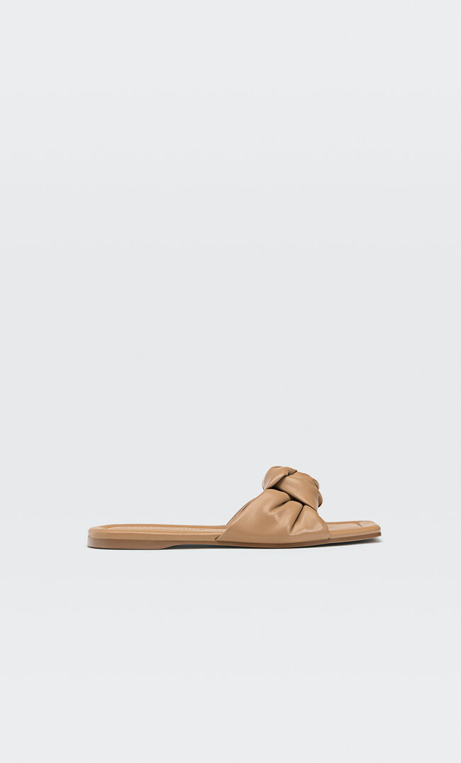 

Stradivarius Sandales Plates Avec Nœud Beige 38