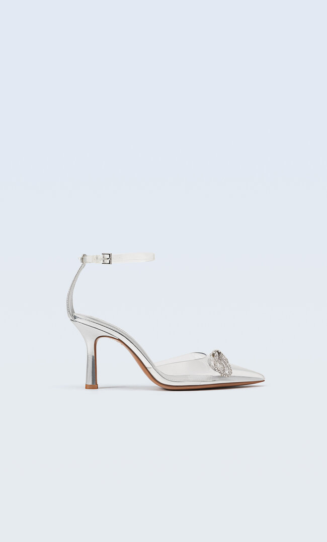 

Stradivarius Vinyl-Absatzschuhe Mit Steinapplikationen Silber 35