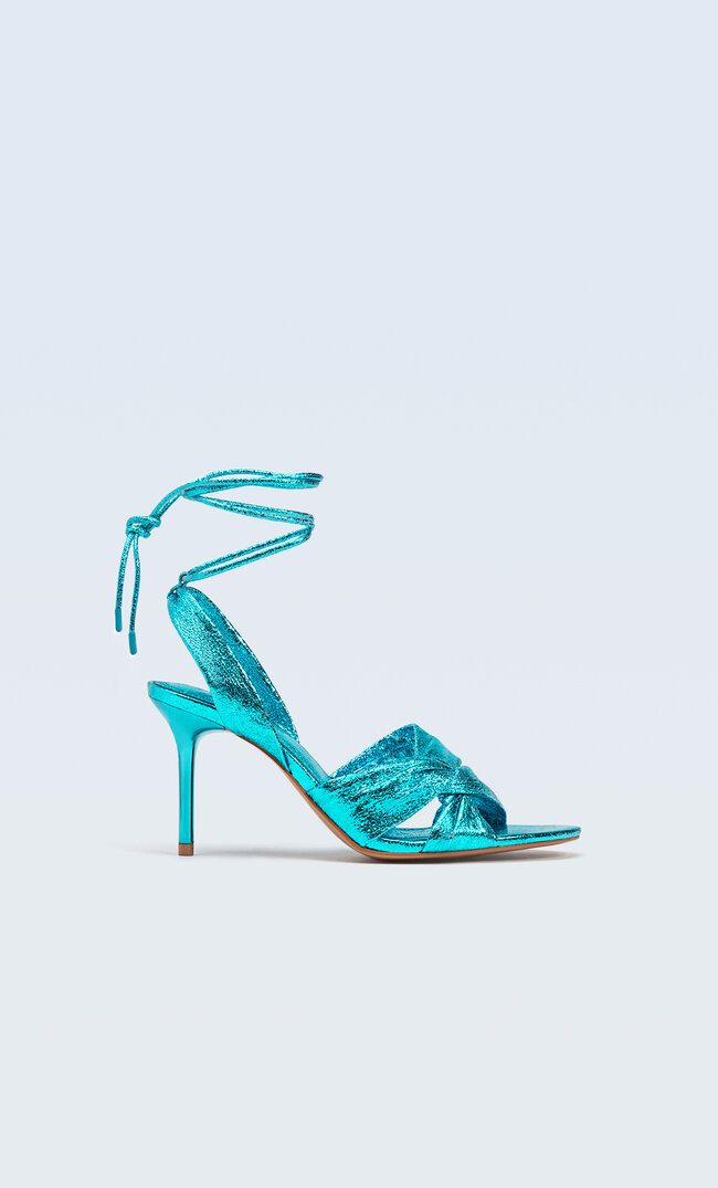 

Stradivarius Sandales À Talon Métallisées Nœud Bleu 37