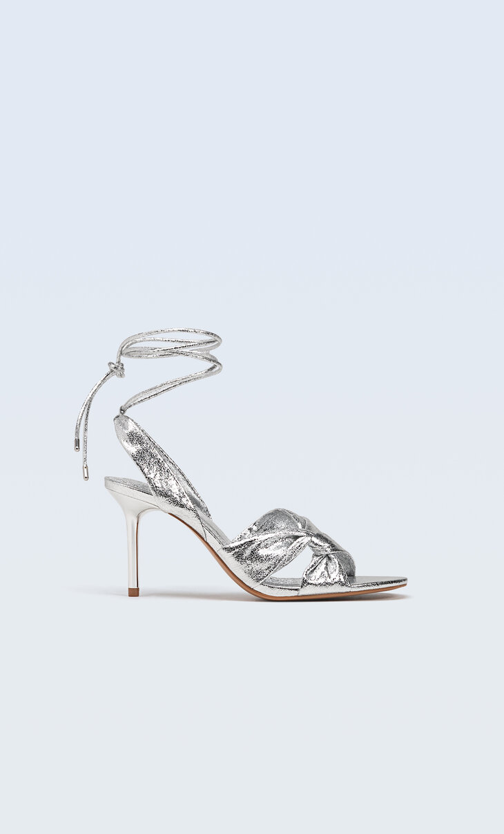 Metallic knotted high-heel sandals