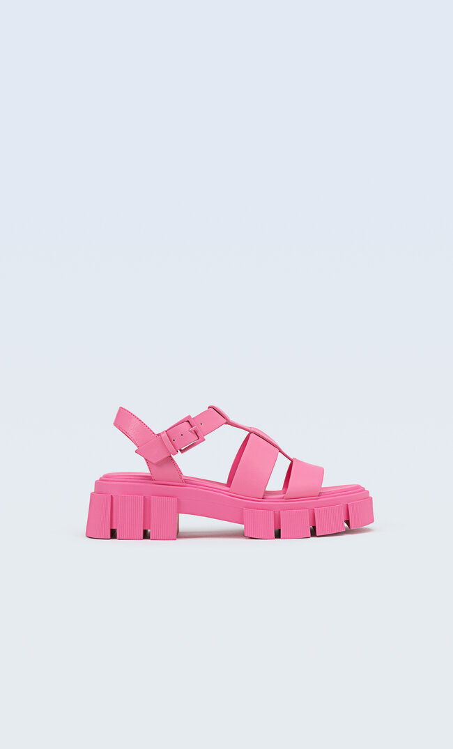 

Stradivarius Sandales Plates Crantées Rose 41