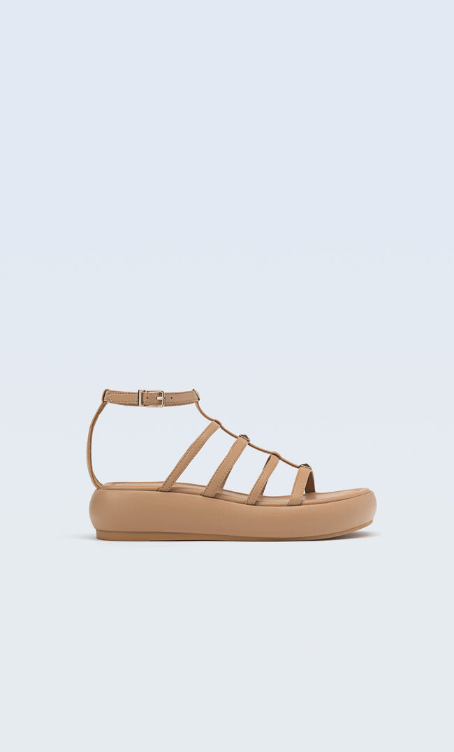 

Stradivarius Sandales Flatform À Brides Beige 39