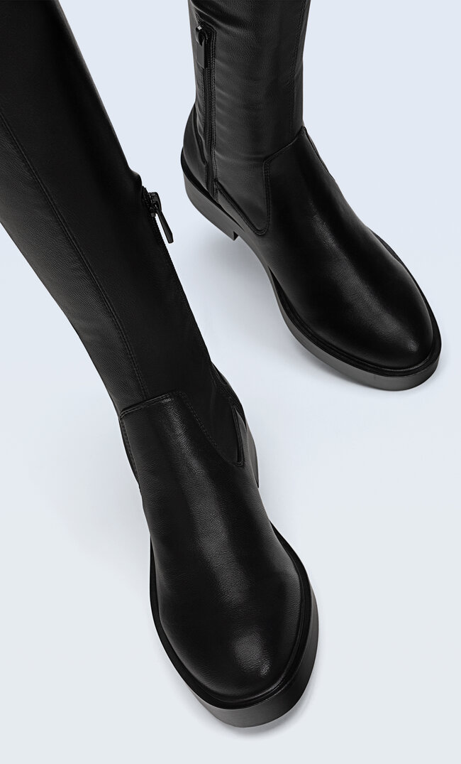 flat knee high boots black