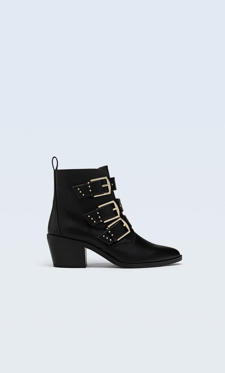 High-heel ankle boots with buckles