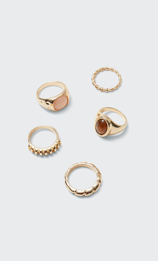 

Stradivarius 5er-Set Ringe Aus Geflochtenem Metall Mit Steinen Gelb M