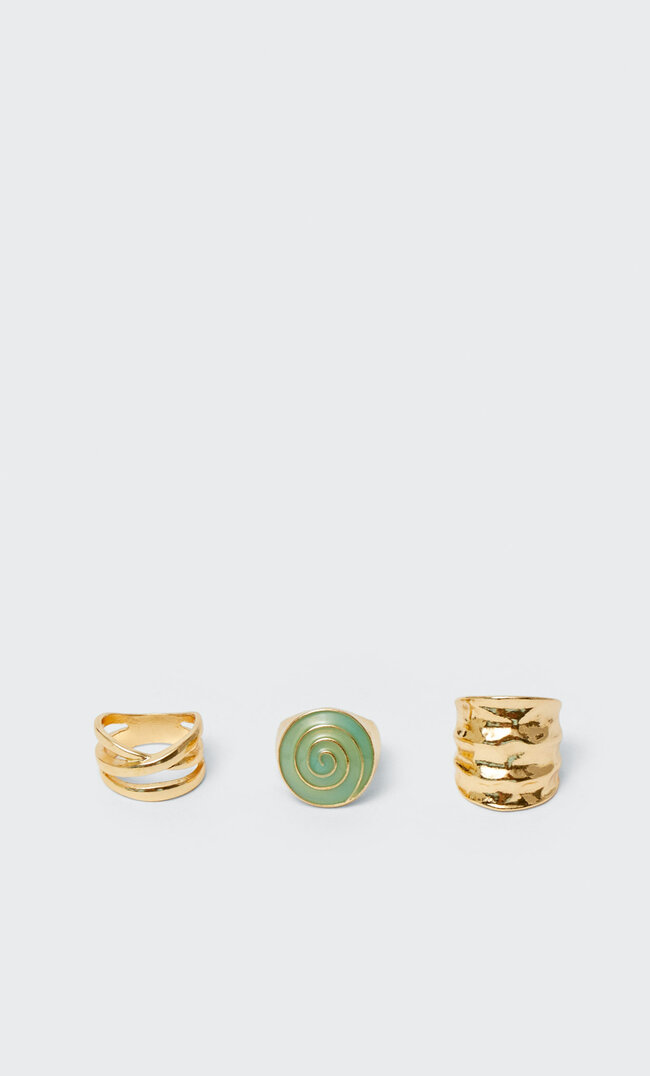 

Stradivarius 3er-Set Ringe In Spiralform Und Verschiedenen Farben Gelb M