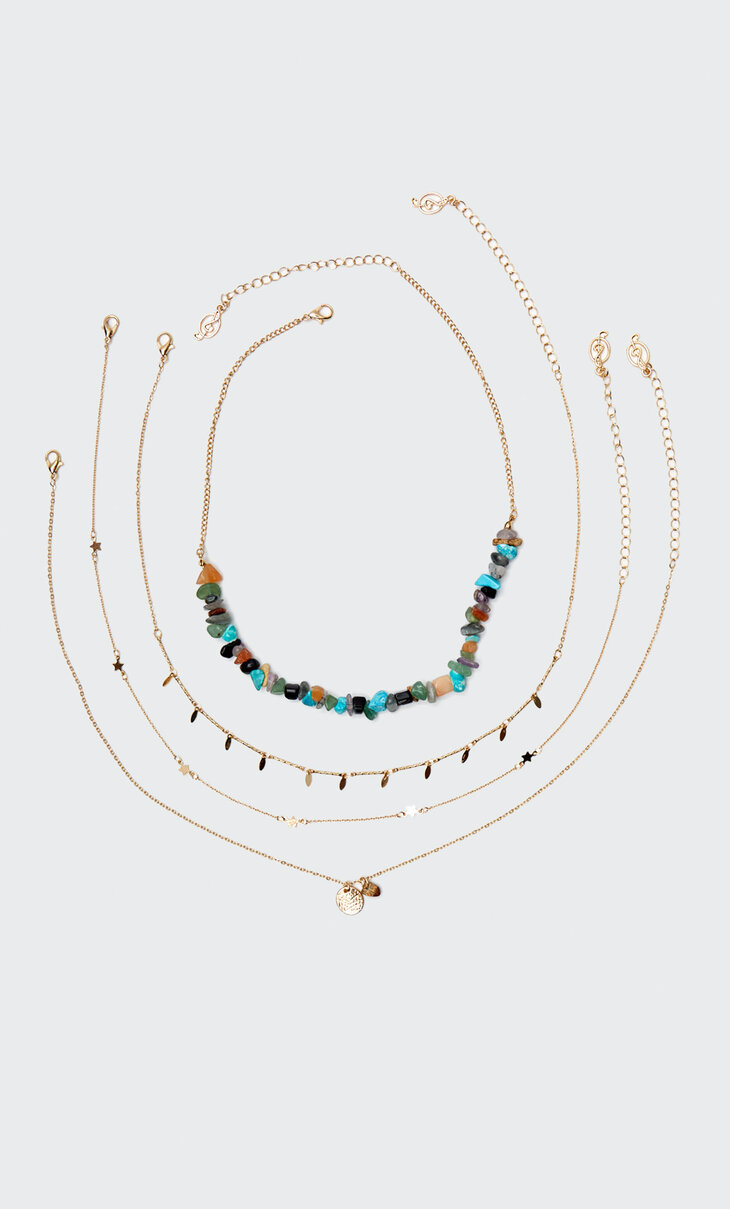 Set of 4 multicoloured rhinestone necklaces