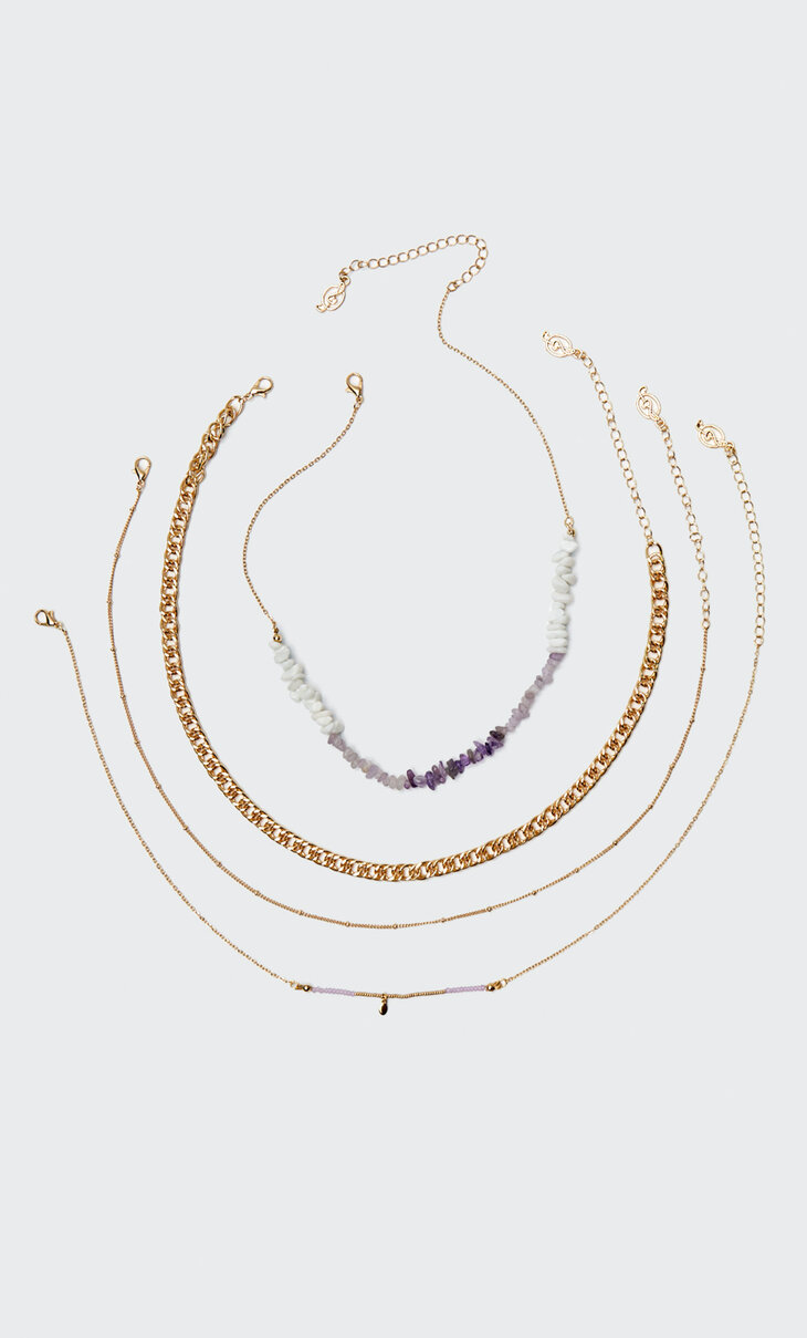 Set of 4 mauve rhinestone necklaces