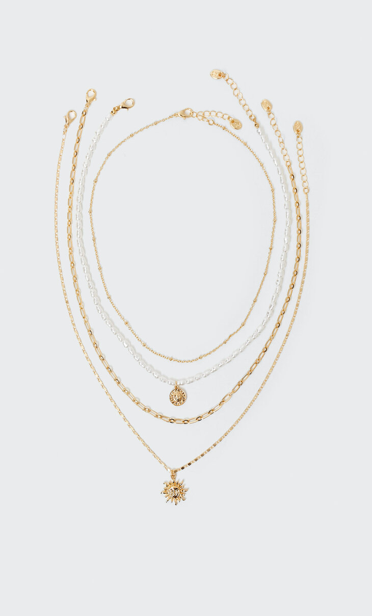 Set 4 collares sol y perlas - Accesorios de mujer | Stradivarius Colombia
