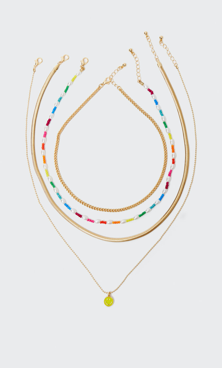 Set 4 collares beads Smiley® | Stradivarius España
