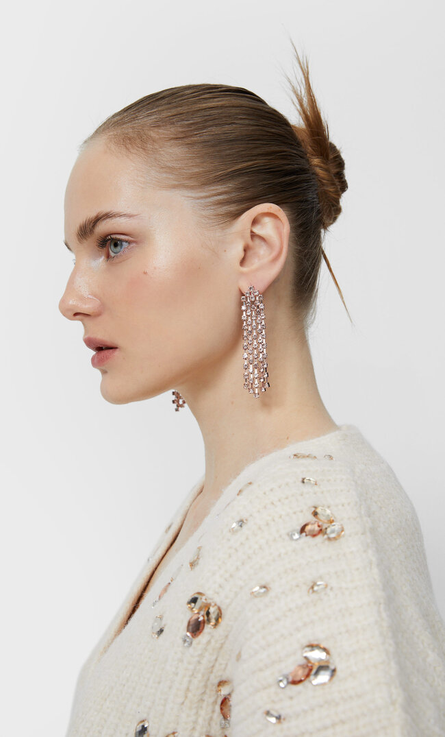 Stradivarius Hängeohrringe Mit Farbigem Strass Rosa M