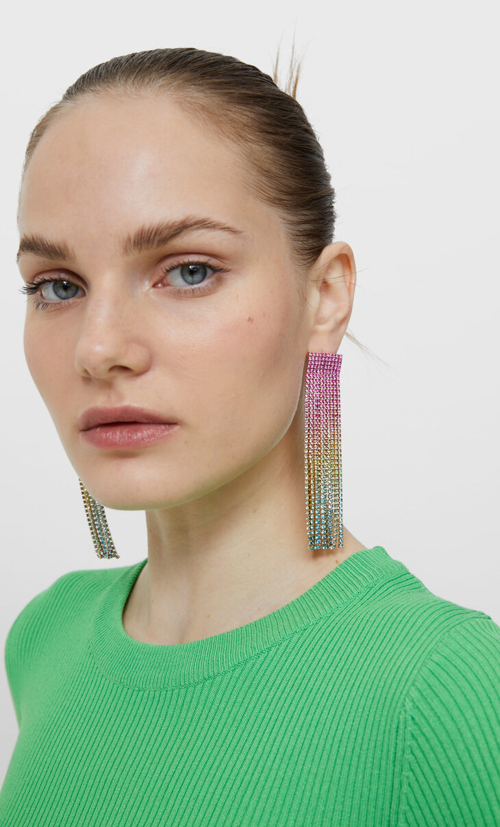 Multicoloured diamanté earrings
