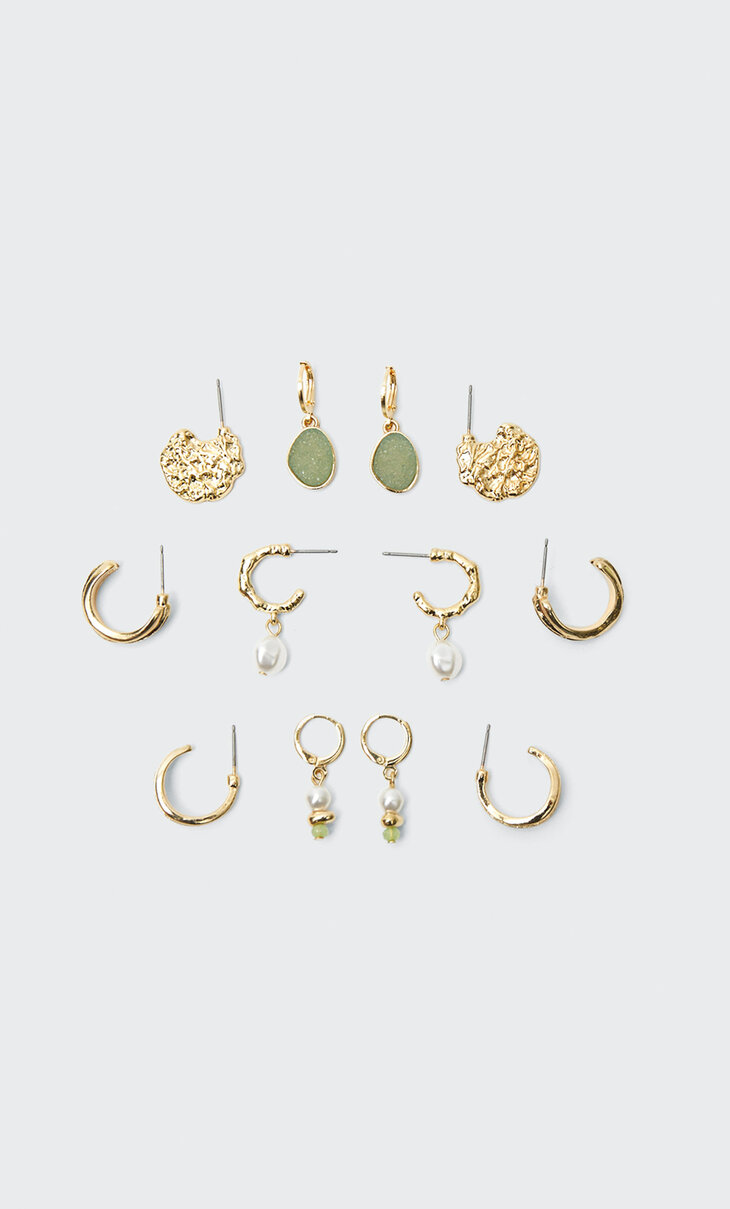 Set of 6 pairs of charm and hoop earrings