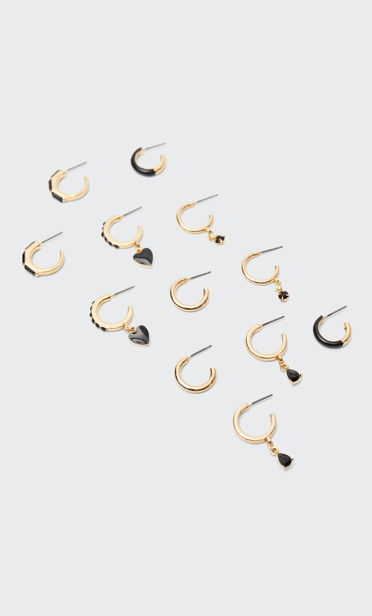 Set of 6 coloured diamanté hoop earrings