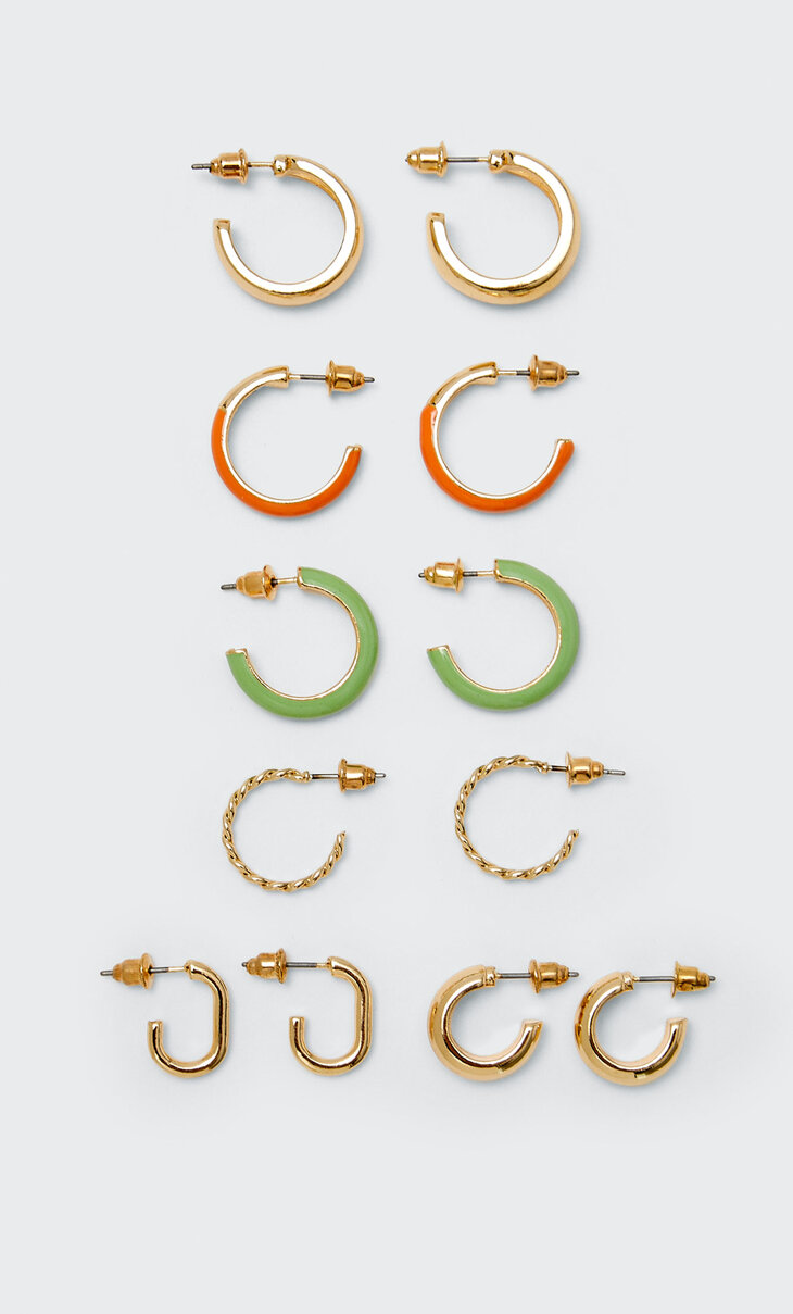 Set of 6 coloured hoop earrings