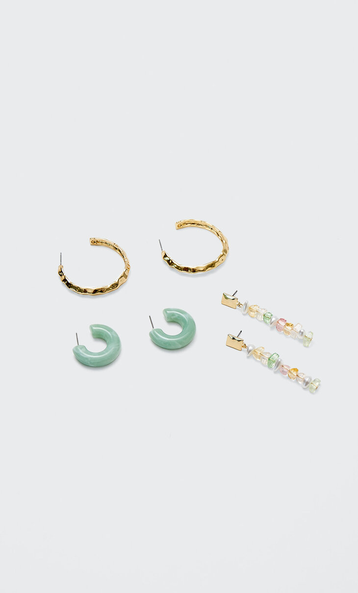 Set of charm and hoop earrings