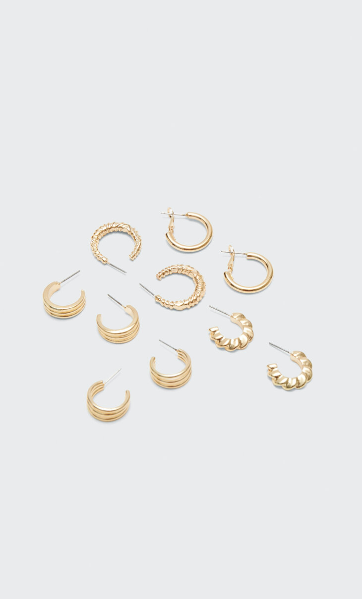 Set of 5 textured hoop earrings