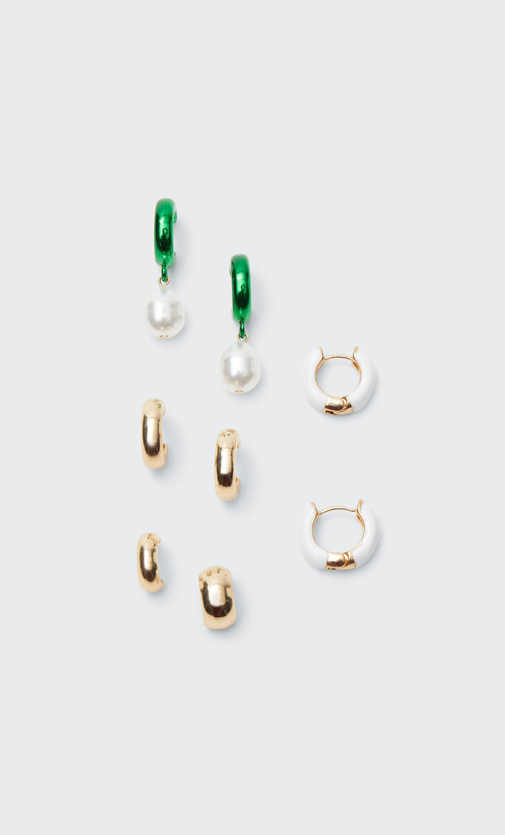 Set of 4 metallic hoop earrings