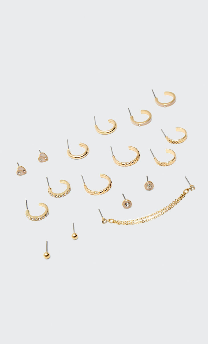 Set of 9 pairs of pink enamel earrings