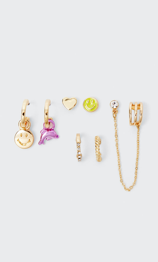 

Stradivarius 7er-Set Earcuffs Und Charms Smiley® Gelb M