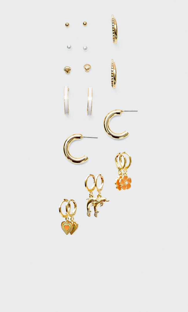 

Stradivarius 9er-Set Ohrringe Mit Delphin-Charms Gelb M