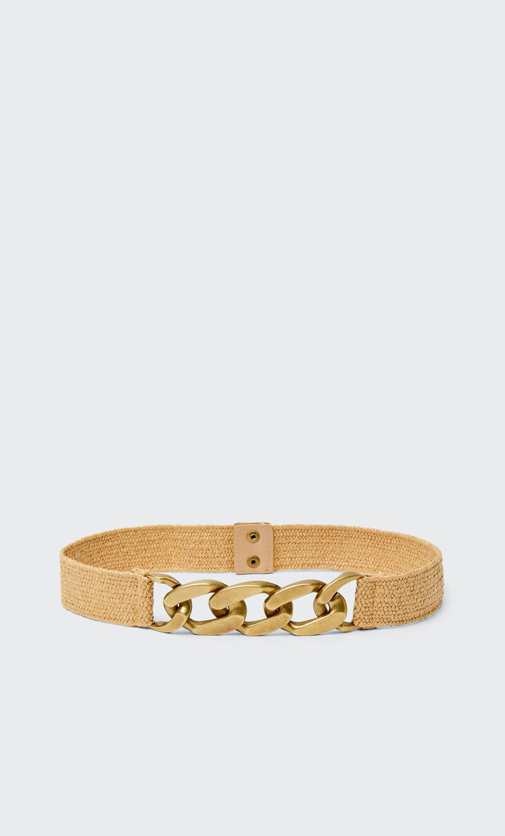 Raffia belt with chain link buckle