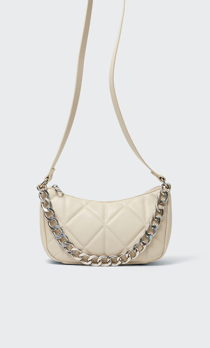 Quilted moon crossbody bag with chain