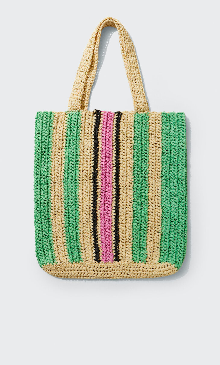 Striped braided tote bag