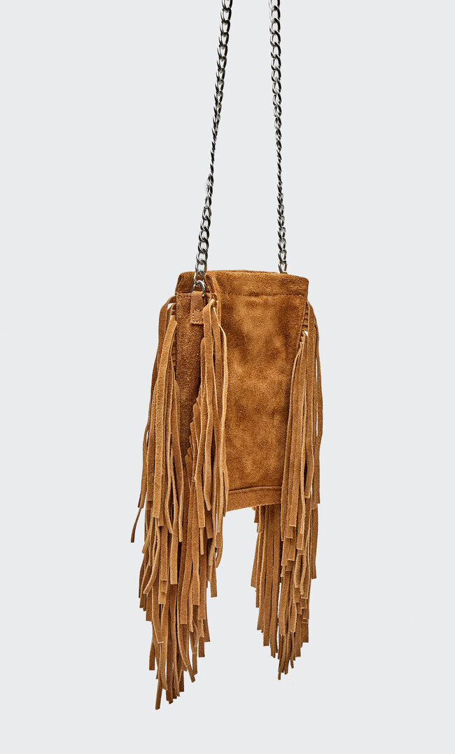 

Stradivarius Smartphone-Tasche Und Geldbeutel Mit Fransen Helles Camel M