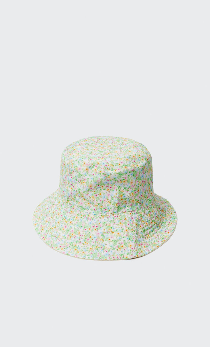 white bucket hat with flowers