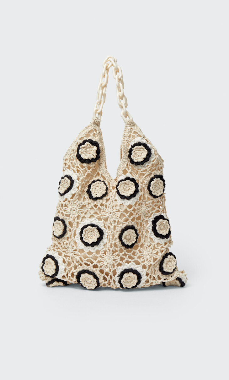 Crochet tote bag with chain detail