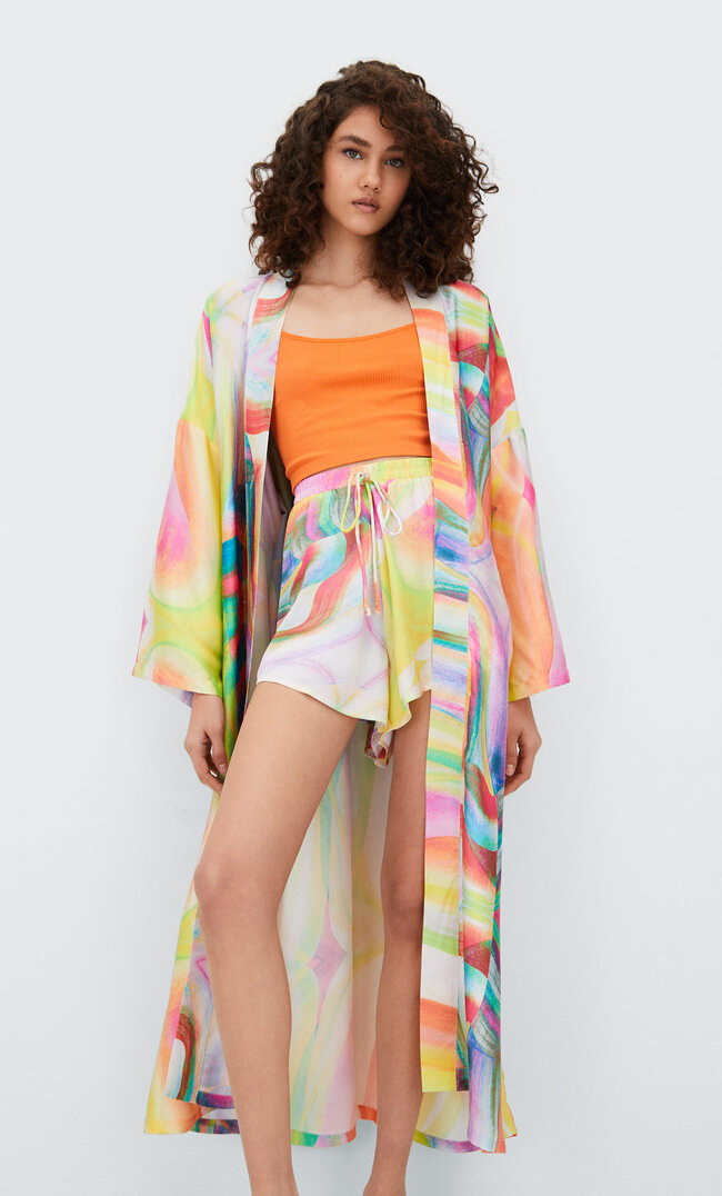 

Stradivarius Długie Satynowe Kimono Zielony S