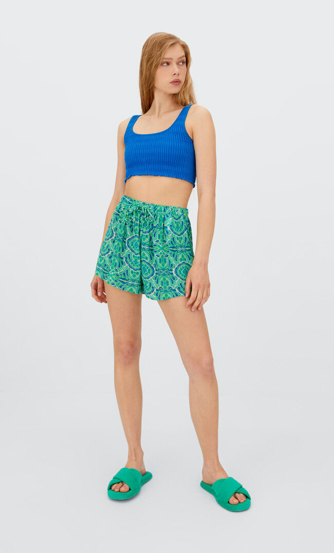 

Stradivarius Bedruckte Pyjamashorts Blau M