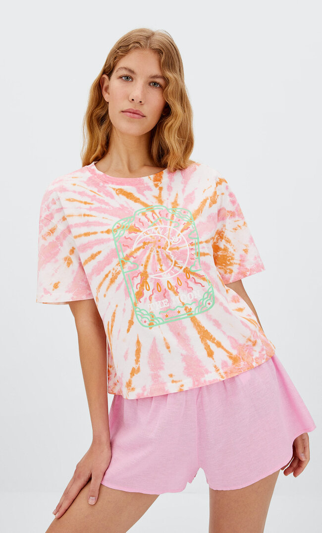 Stradivarius Pyjamashirt Mit Tie-Dye Orange L