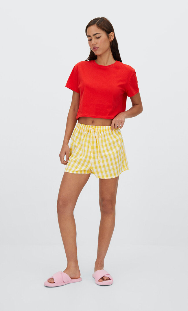 

Stradivarius Pyjamashorts Mit Vichykaros Gelb L