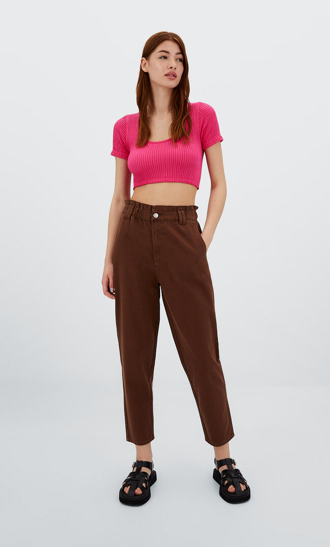 

Stradivarius Jeansy Baggy Z Diagonalu Brązowy L