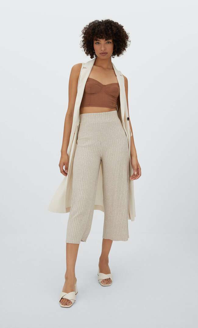 Stradivarius Dzianinowe Spodnie Culotte Basic Szary S