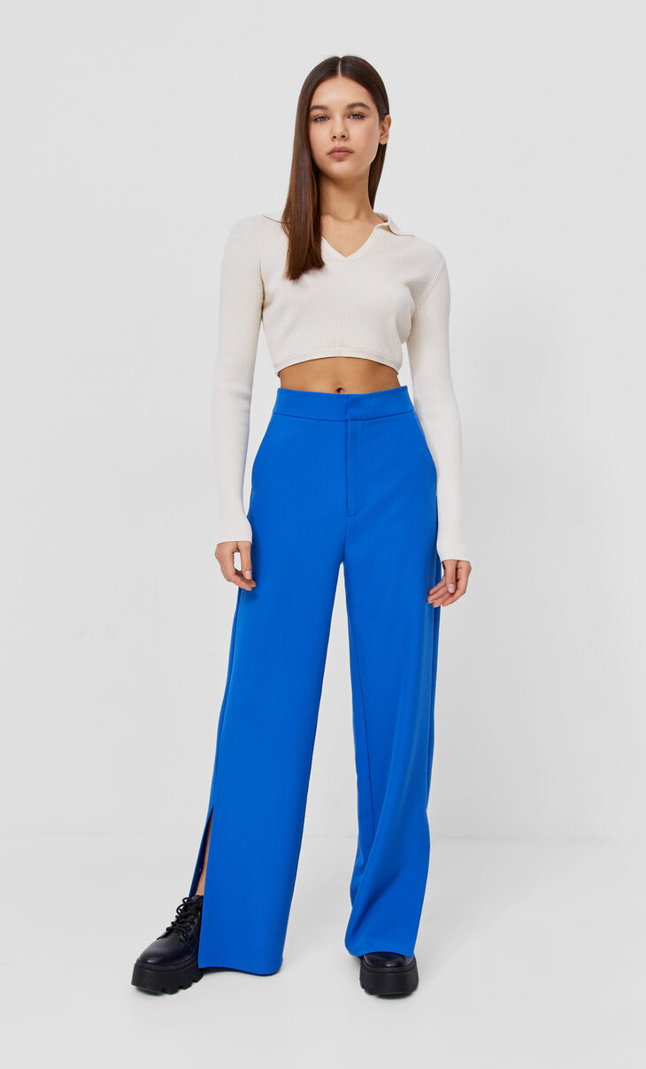 Wide-leg trousers with split hems 