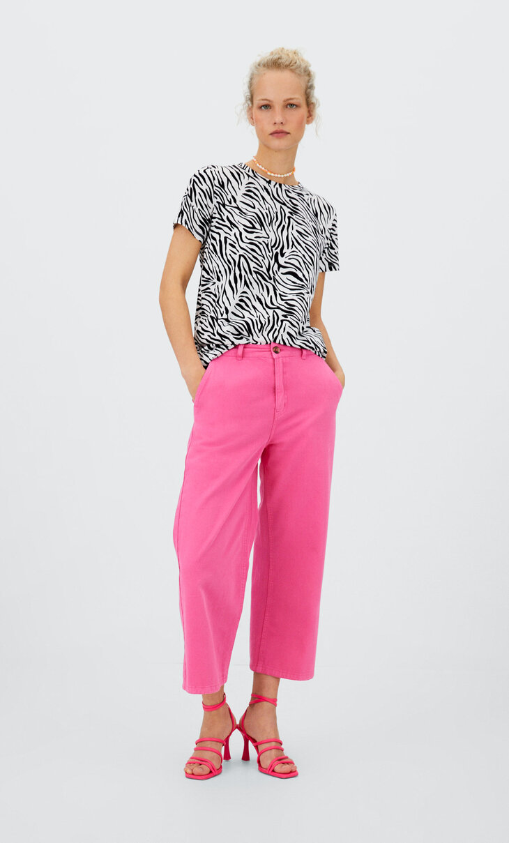 Twill ankle length trousers