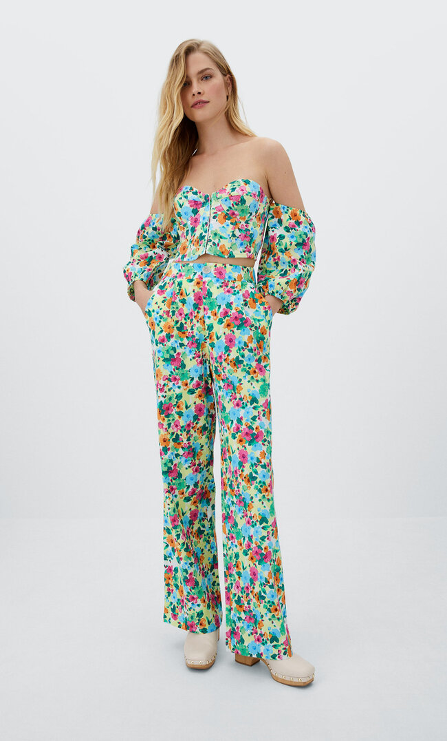 

Stradivarius Hose Mit Blumenprint Aquamarin 36