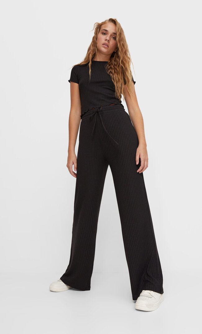 

Stradivarius Hose Mit Rippenmuster Schwarz Xs
