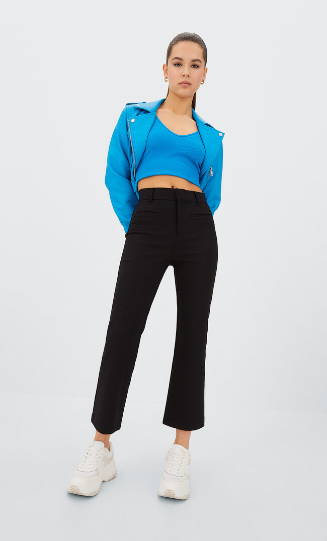 

Stradivarius Eleganckie Spodnie Kick Flare Czarny 34