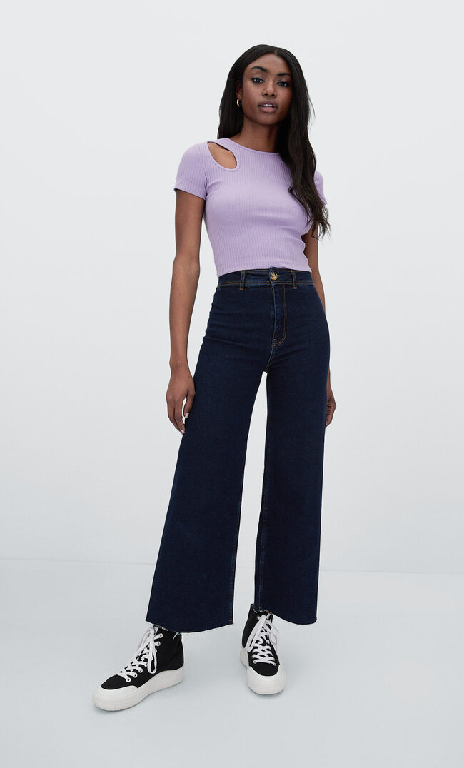 

Stradivarius Bezszwowe Spodnie Culotte Z Diagonalu Ciemny Denimowy 32