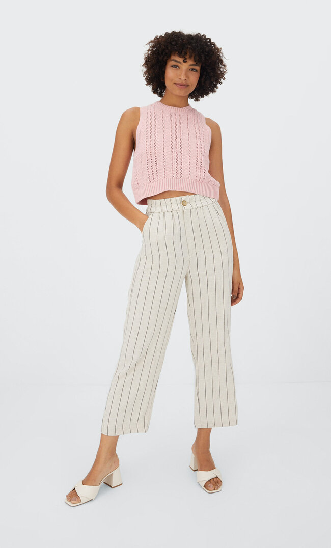 

Stradivarius Gestreifte Culotte-Hose Beige Xs
